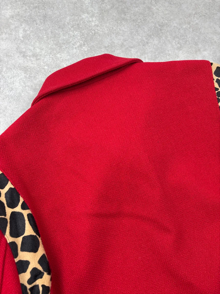 FW2014 Saint Laurent Red Wool Leopard Panel Teddy Jacket by Hedi Slimane BiIeCoYa 10