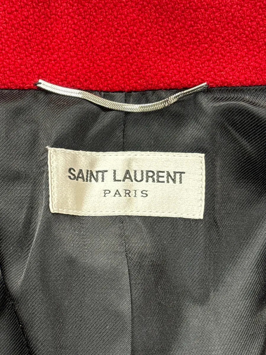FW2014 Saint Laurent Red Wool Leopard Panel Teddy Jacket by Hedi Slimane BiIeCoYa 12