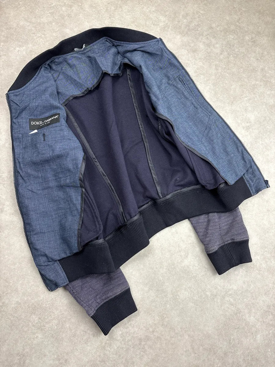 2010s Dolce & Gabbana Navy Textured Weave Bomber Jacket BmStmIdE 6