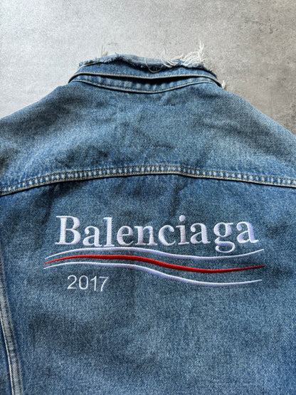 AW2017 Balenciaga Distressed Denim Logo Jacket (M) - 3