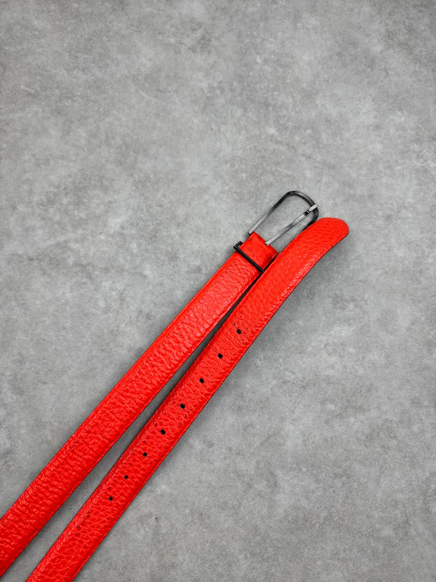 AW2017 Maison Margiela Orange Fluo Slim Leather Textured Belt BqbonYBa 3