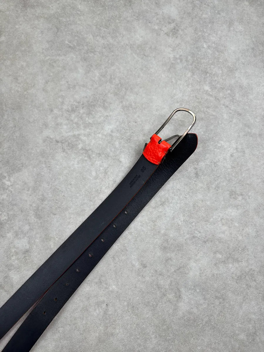 AW2017 Maison Margiela Orange Fluo Slim Leather Textured Belt BqbonYBa 4