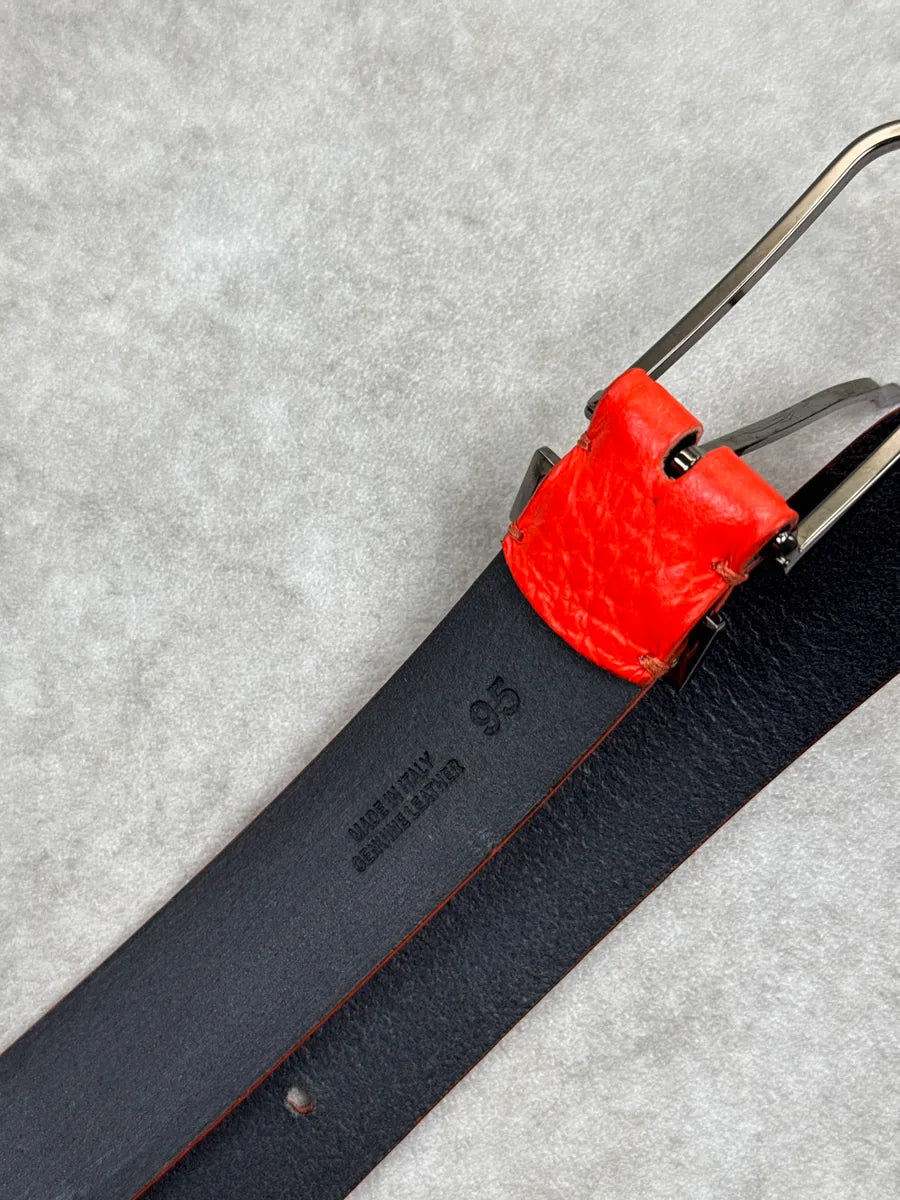 AW2017 Maison Margiela Orange Fluo Slim Leather Textured Belt BqbonYBa 5