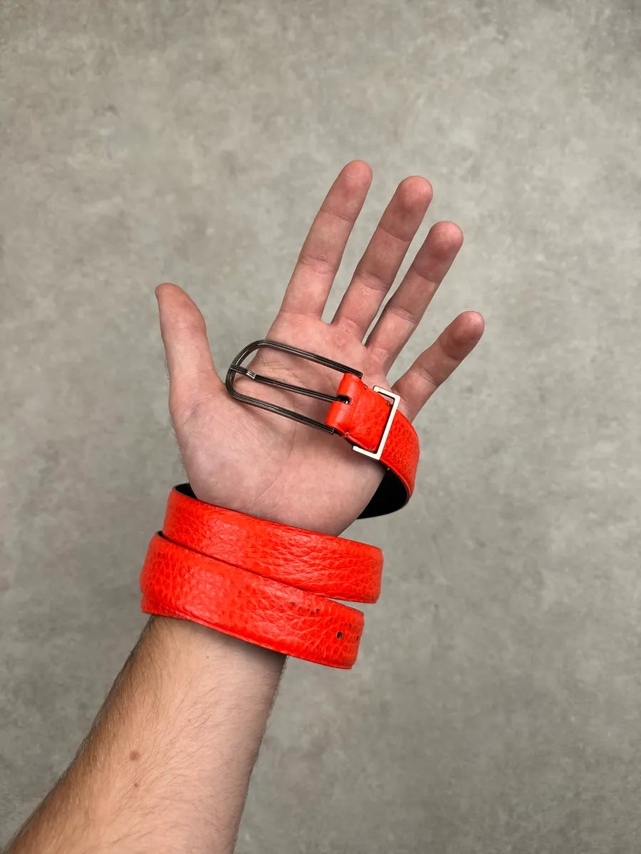 AW2017 Maison Margiela Orange Fluo Slim Leather Textured Belt BqbonYBa 1
