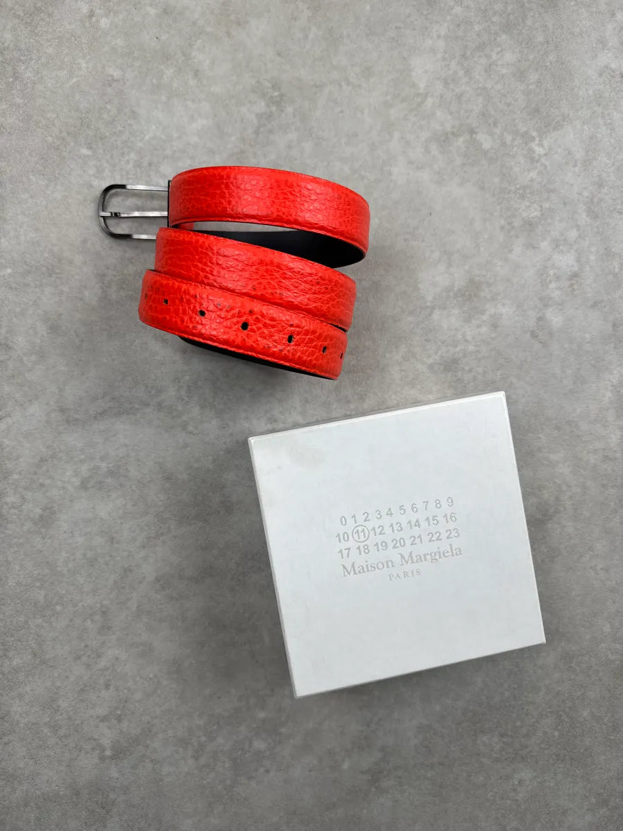 AW2017 Maison Margiela Orange Fluo Slim Leather Textured Belt BqbonYBa 2