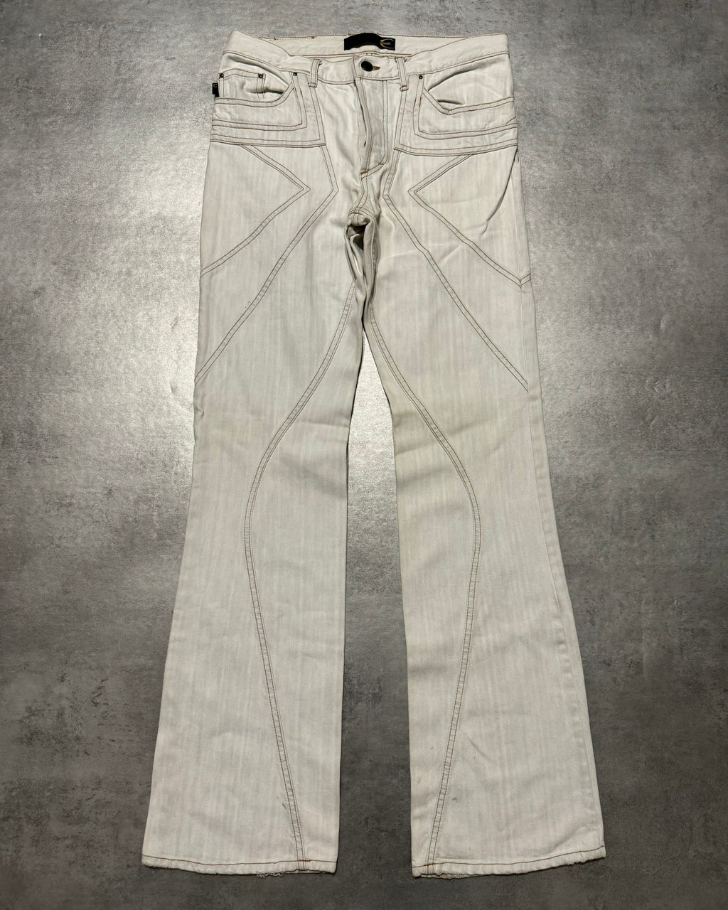 SS2004 Cavalli Geometrical Relaxed Triple White Pants (M) - 3