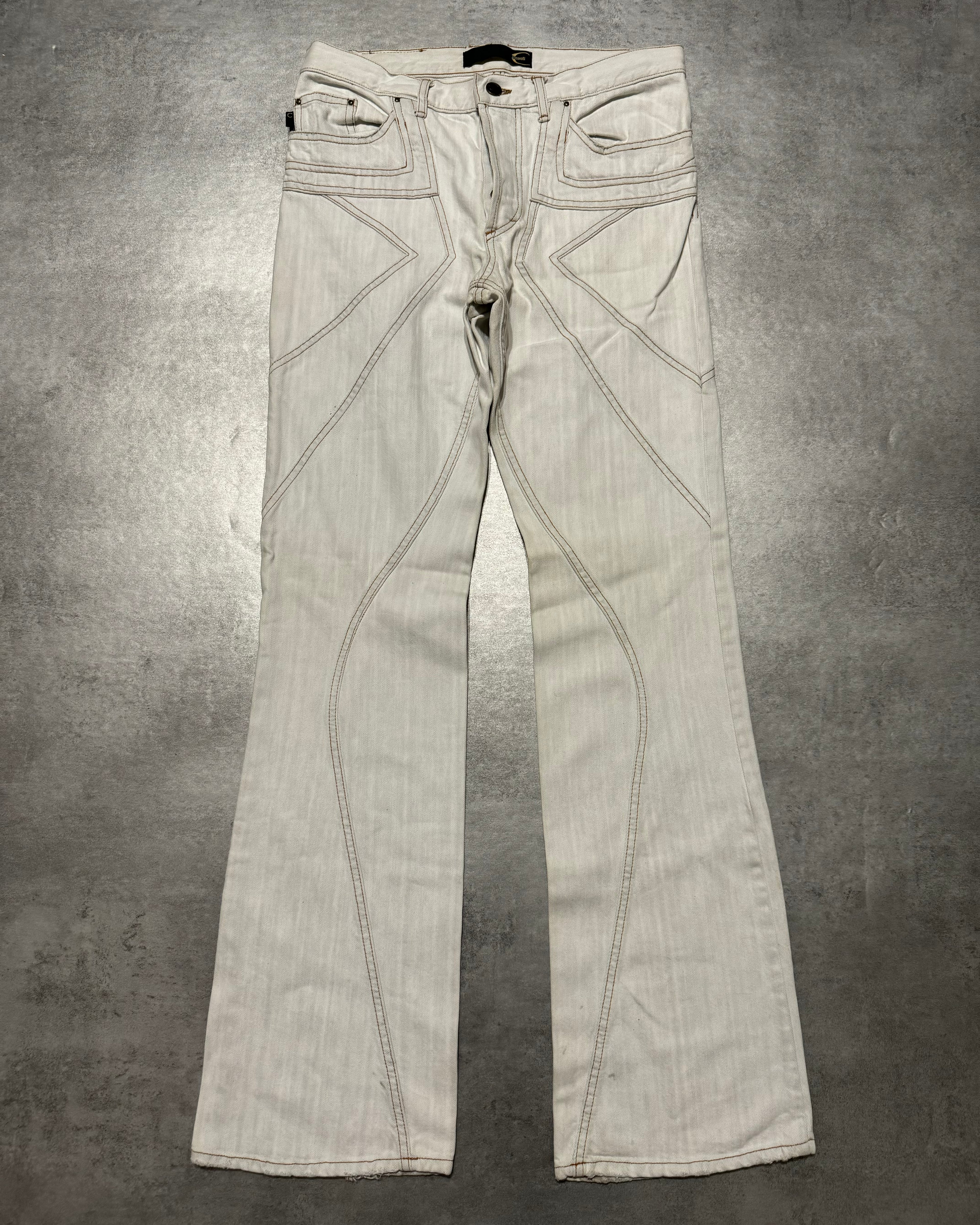 SS2004 Cavalli Geometrical Relaxed Triple White Pants (M) - 3