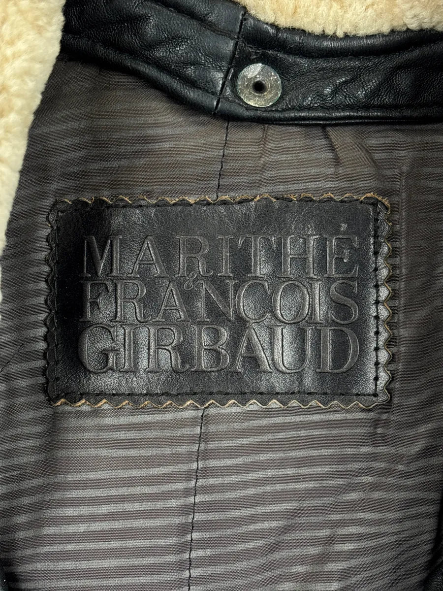 1980s Marithé + François Girbaud Black Leather Shearling Collar Biker Leather Jacket BtJlmNhs 10