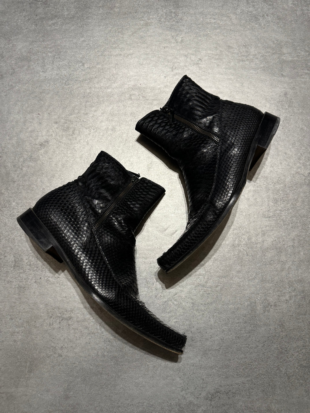 2000s Roberto Cavalli Black Python Leather Rocker Biker Boots (42,5) - 11