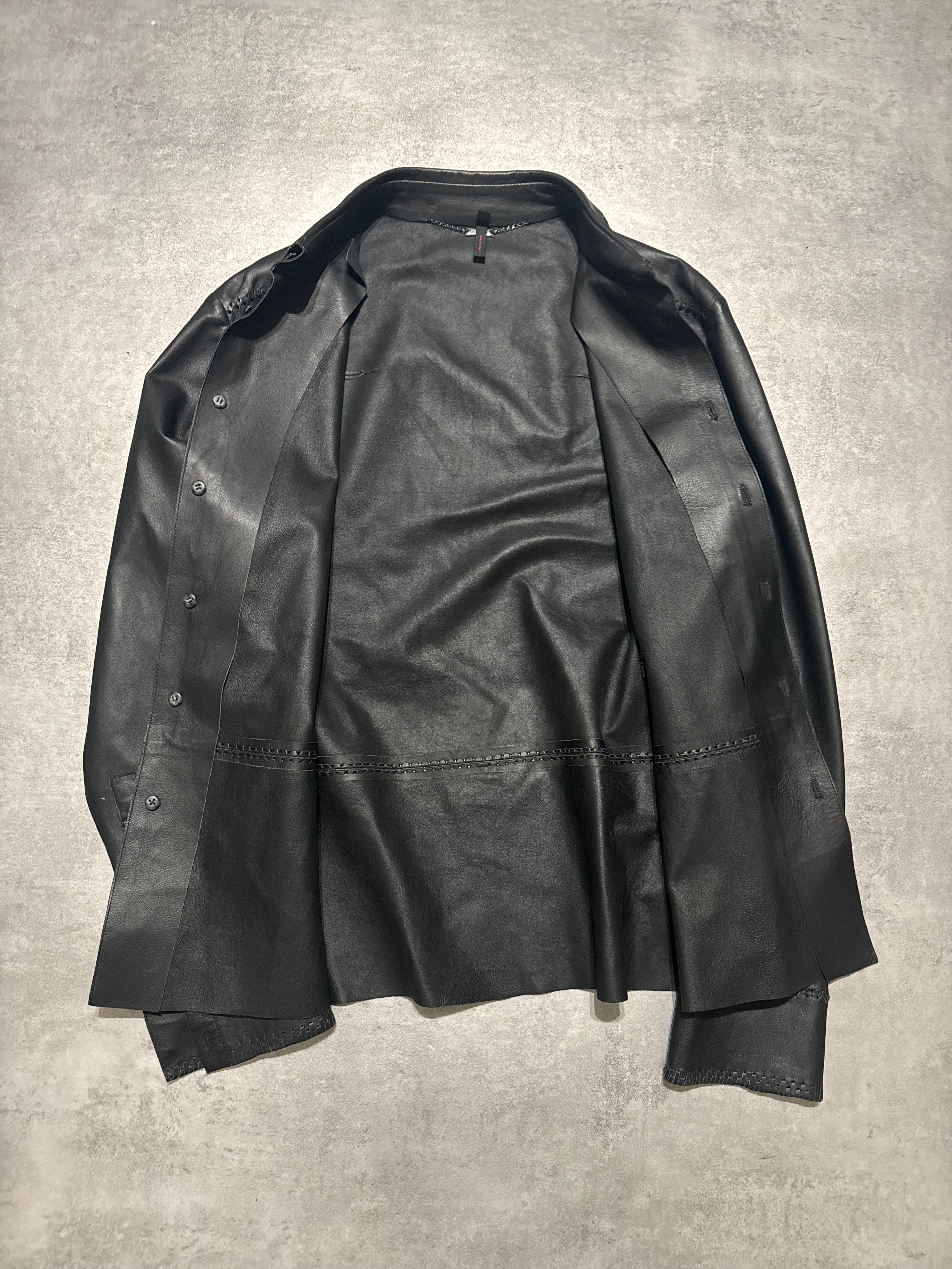 AW2000 Roberto Cavalli Black Minimalist Premium Leather Shirt (S) - 7