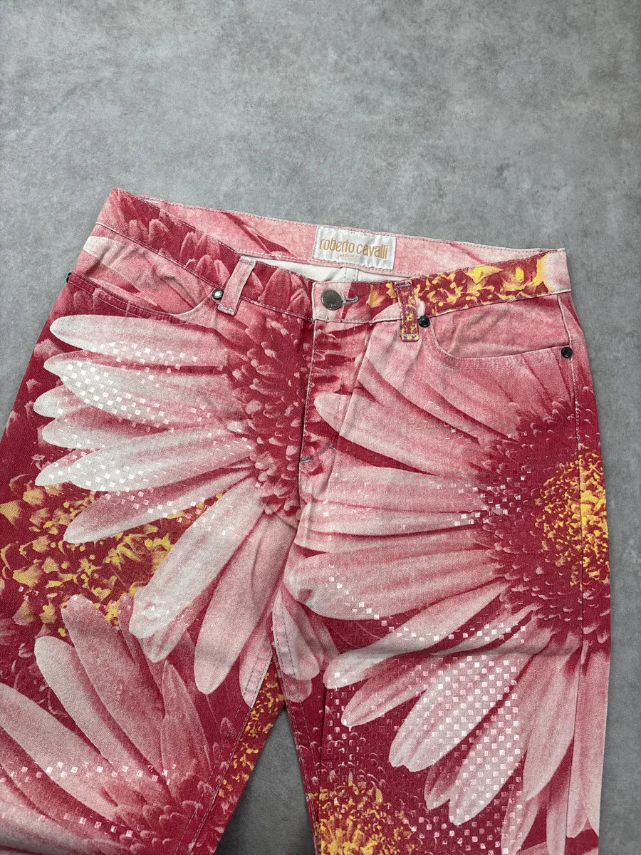 2000s Roberto Cavalli Pink Floral Tournesol Pants BvxQQkeI 6