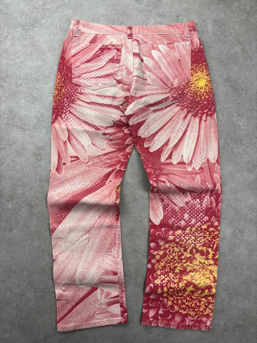 2000s Roberto Cavalli Pink Floral Tournesol Pants BvxQQkeI 4