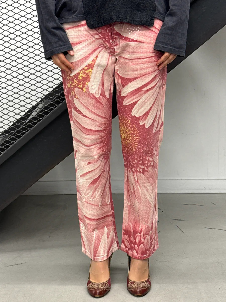 2000s Roberto Cavalli Pink Floral Tournesol Pants BvxQQkeI 1