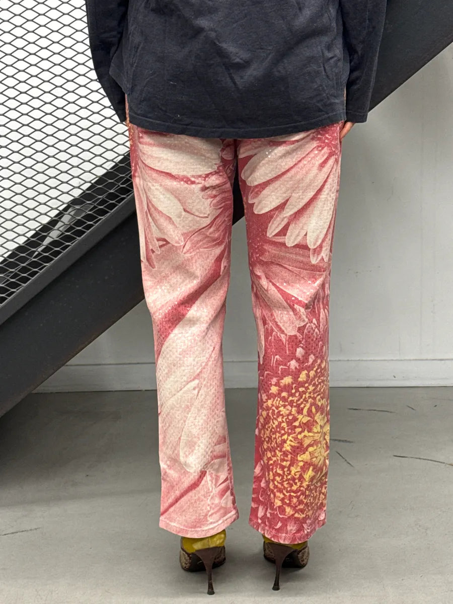 2000s Roberto Cavalli Pink Floral Tournesol Pants BvxQQkeI 3