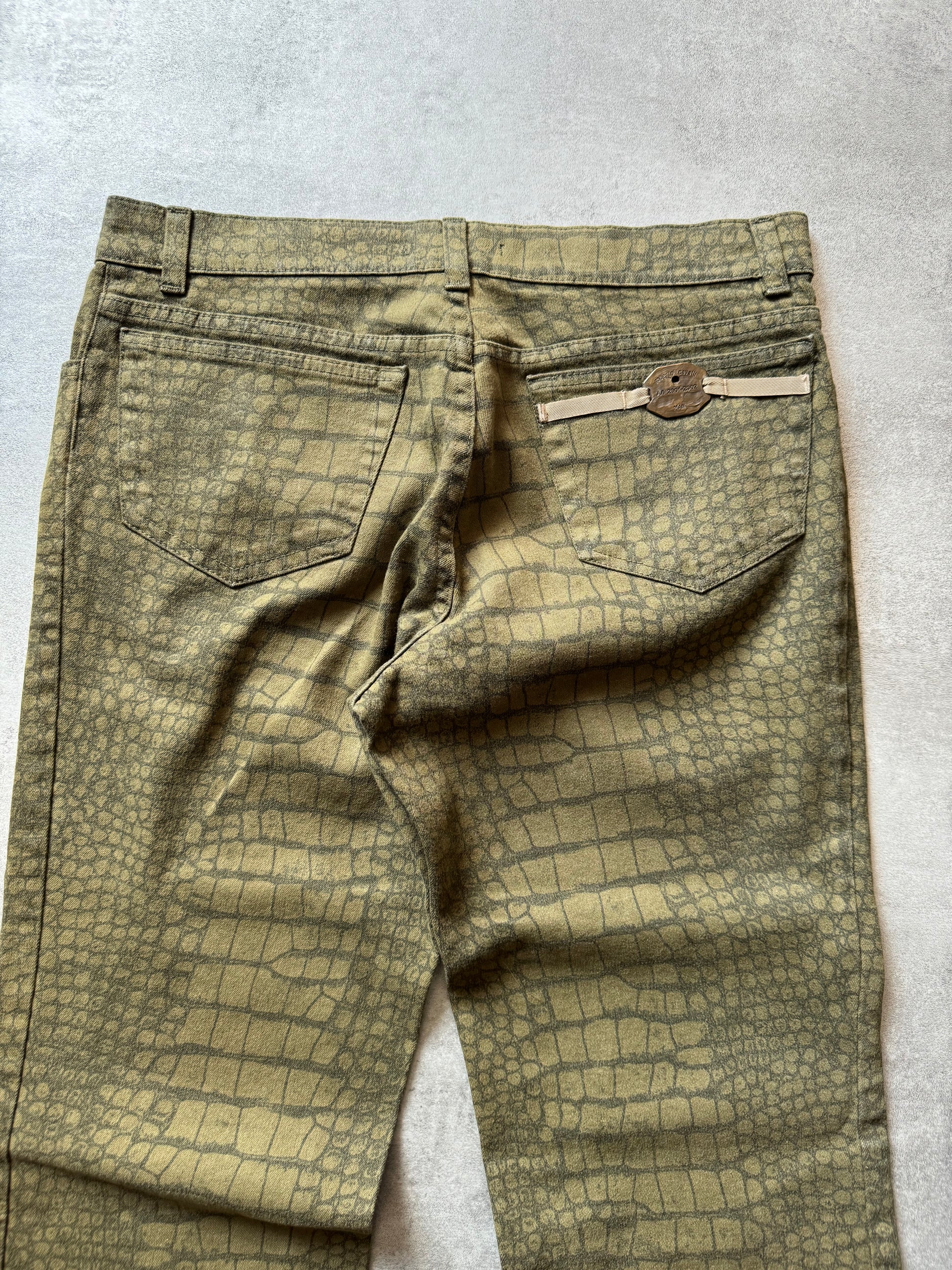 AW2001 Roberto Cavalli Olive Crocodile Effect Pants (L) - 4