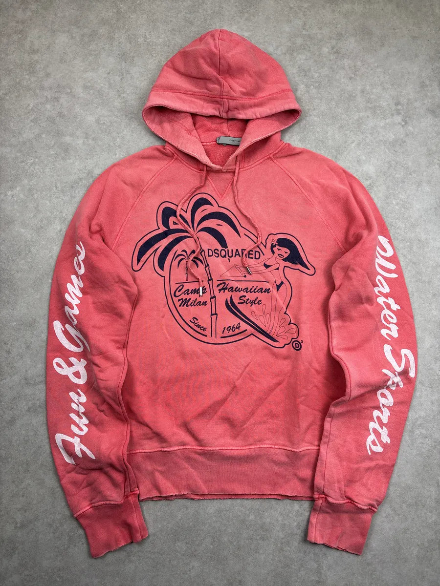 SS2005 Dsquared2 Coral Pink Hawaiian Surfer Girl Graphic Hoodie BzXWLnYZ 0