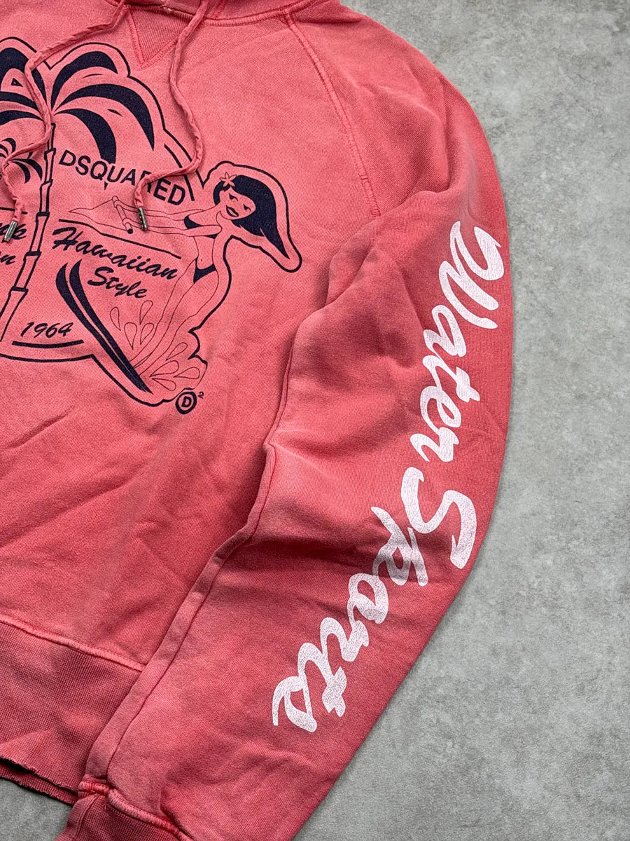 SS2005 Dsquared2 Coral Pink Hawaiian Surfer Girl Graphic Hoodie BzXWLnYZ 6