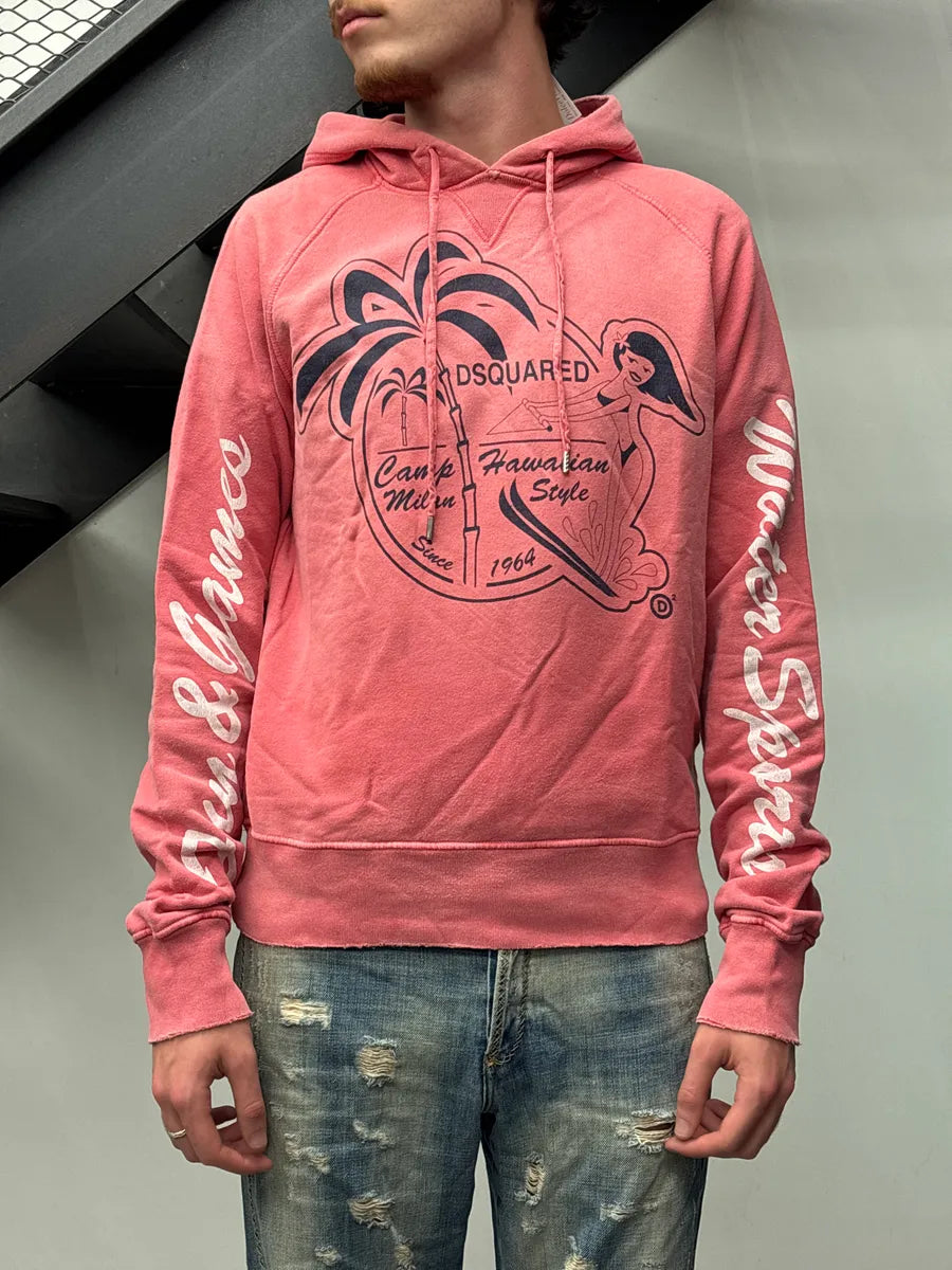 SS2005 Dsquared2 Coral Pink Hawaiian Surfer Girl Graphic Hoodie BzXWLnYZ 1