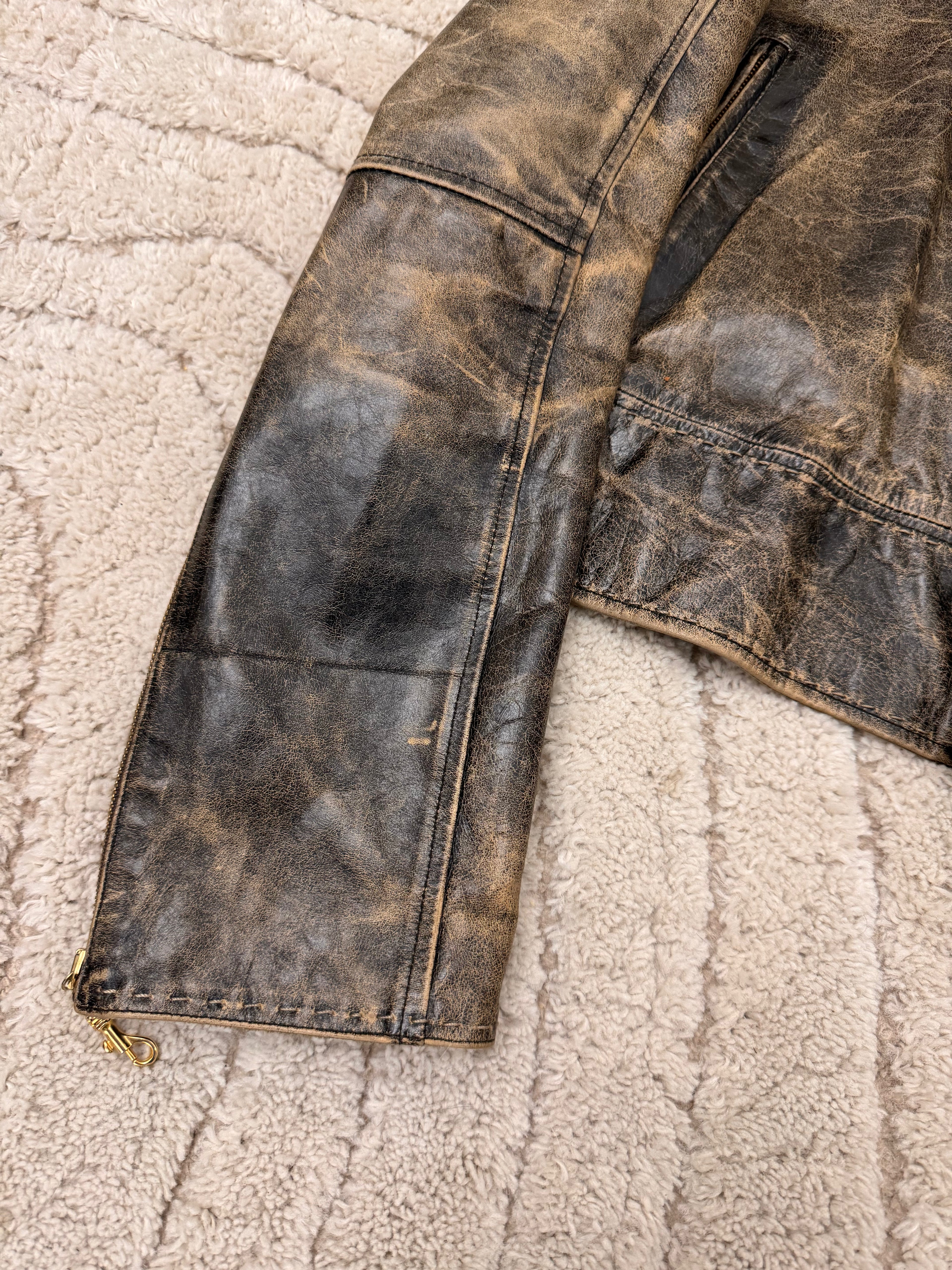 SS2000 Roberto Cavalli 手工短款仿旧皮夹克（S/M）