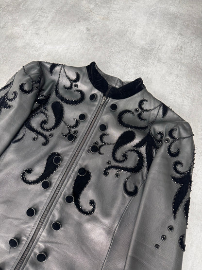 1980s Valentino Festive Fleur Beaded Leather Jacket (XS)