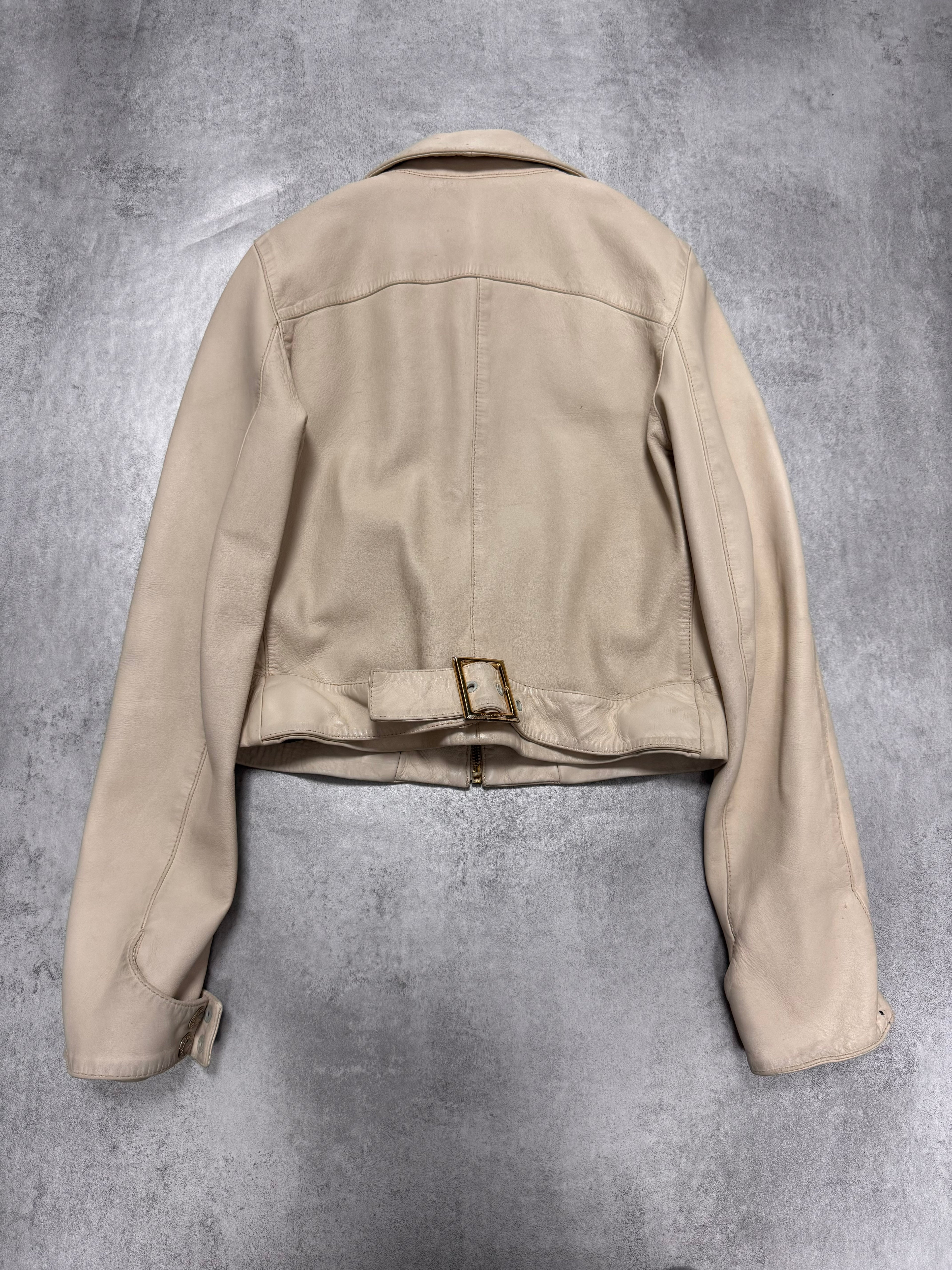 2000s Dolce & Gabbana Cream White Round Leather Jacket