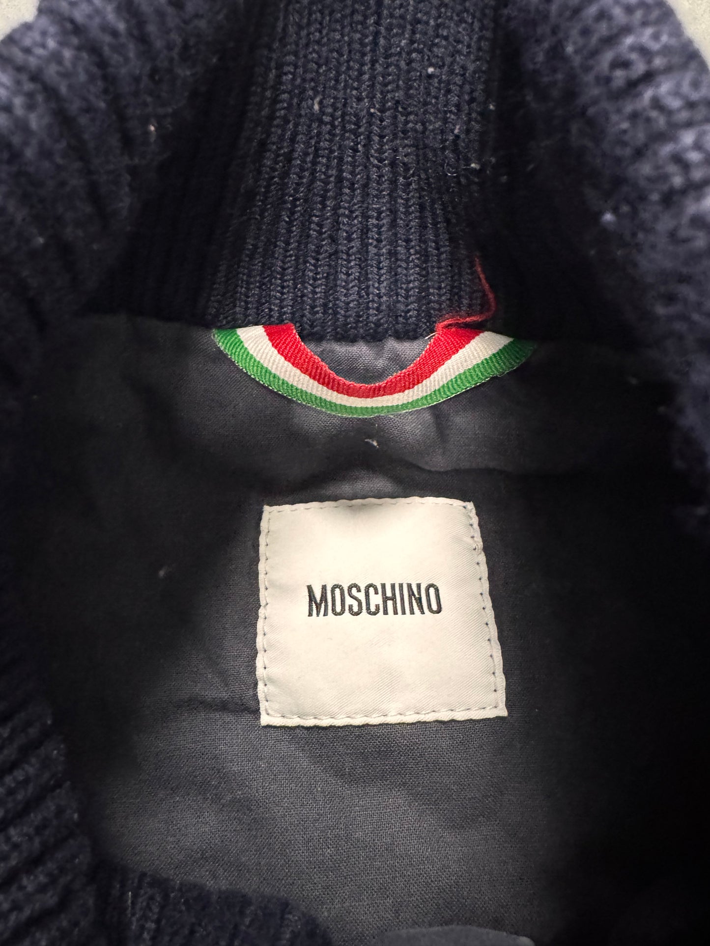 Moschino Patchwork Bomber Navy Black Khahi Jacket (M)