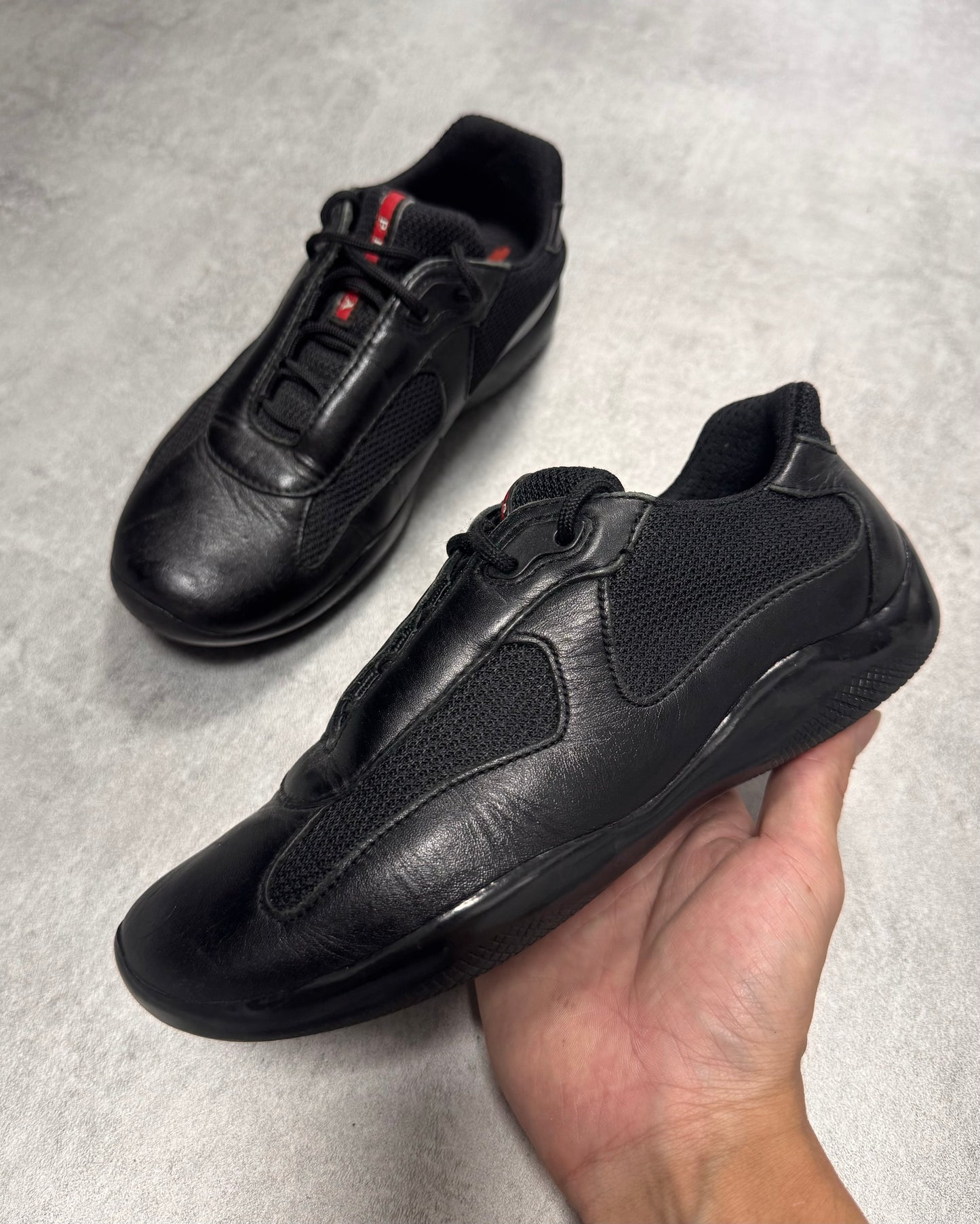 2000s Prada America's Cup Black Leather Sneakers (36eu/us4)