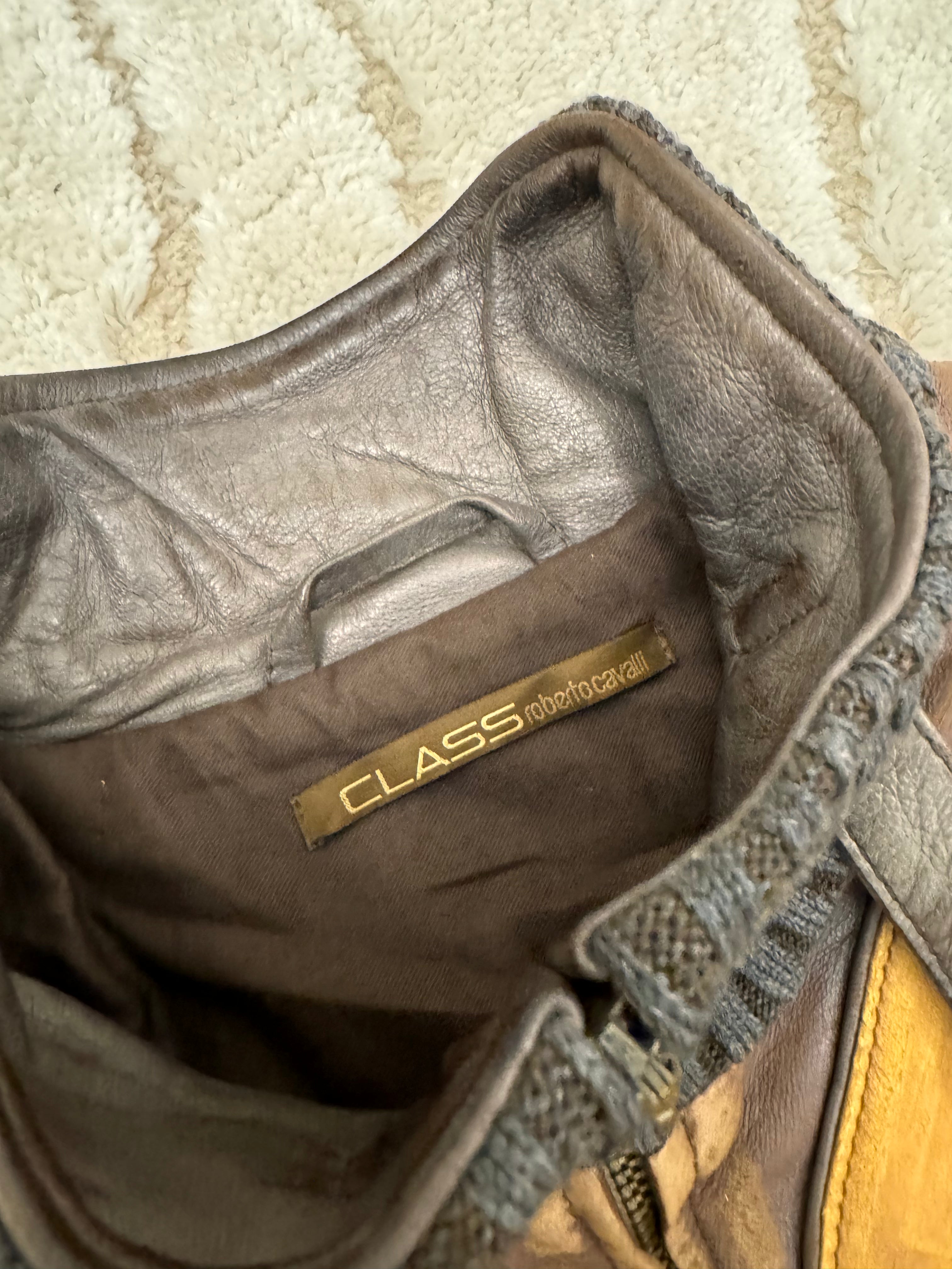 00s Cavalli Class パロットパッチワーク レザージャケット (M/L)