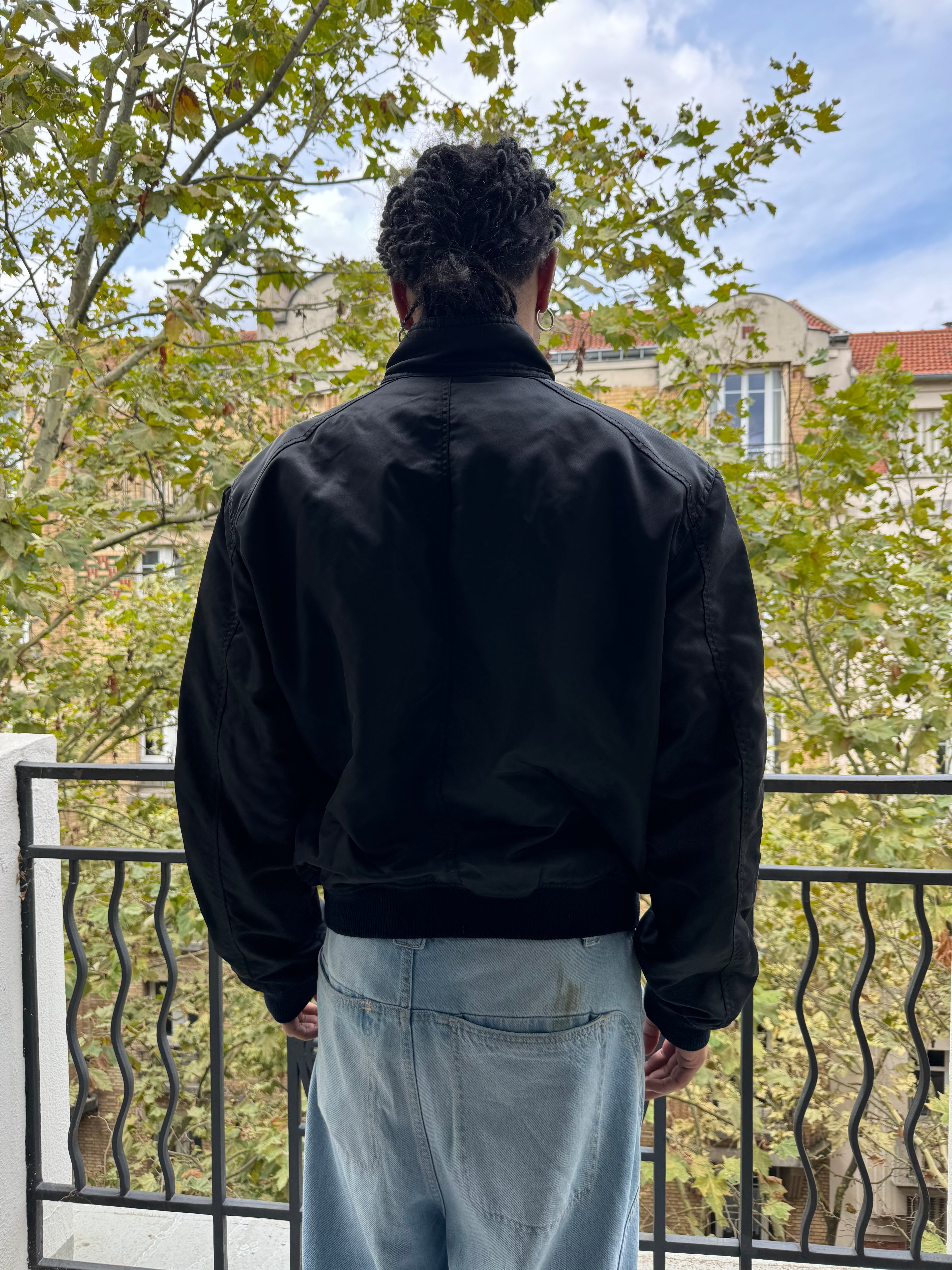 2000s Armani Black Washed Drift Bomber Jacket