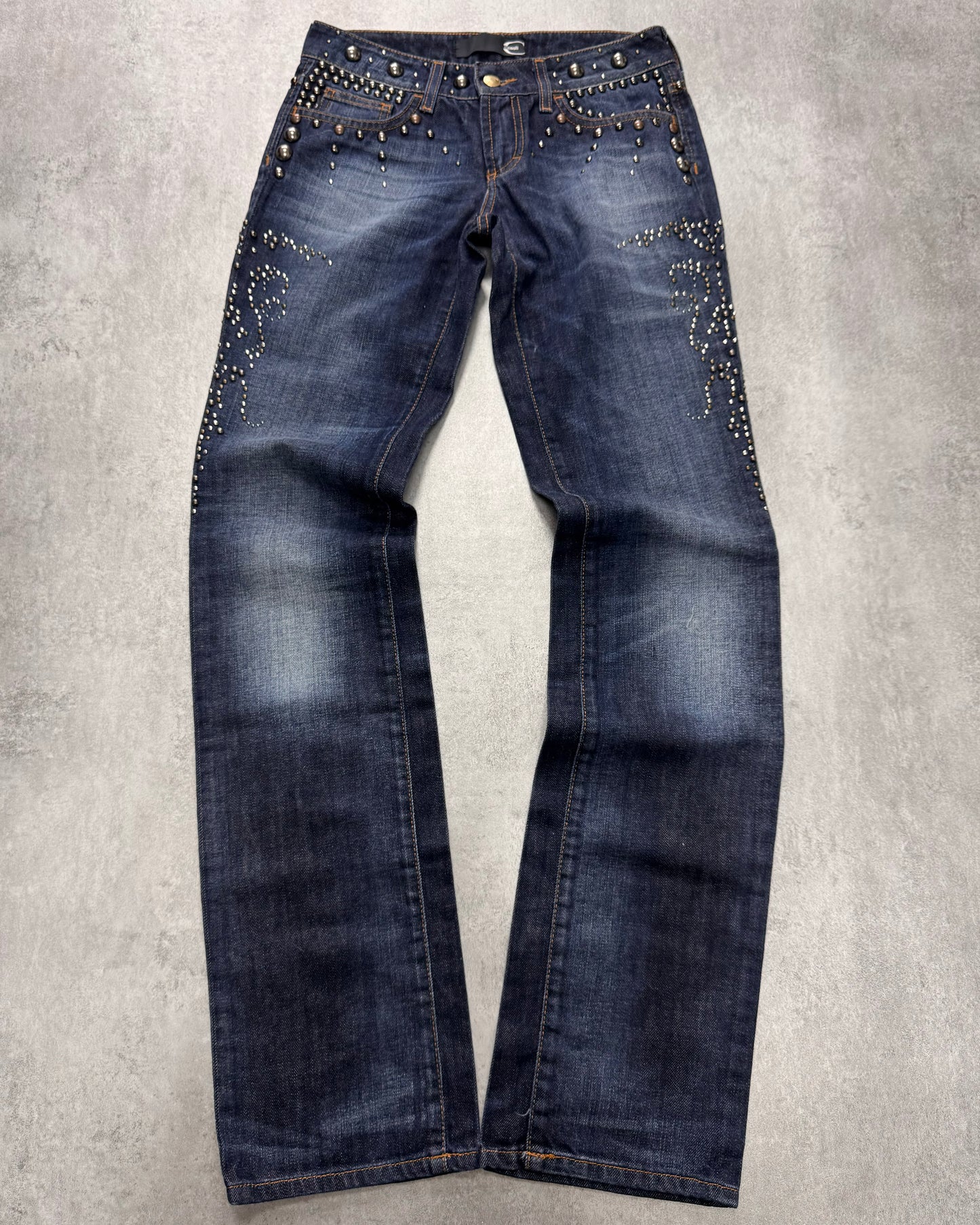 AW2010 Cavalli Studded Sun Faded Jeans (XS)