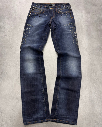 AW2010 Cavalli Studded Sun Faded Jeans (XS)