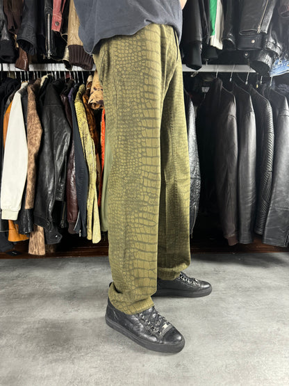 AW2001 Roberto Cavalli Olive Crocodile Effect Pants (L)