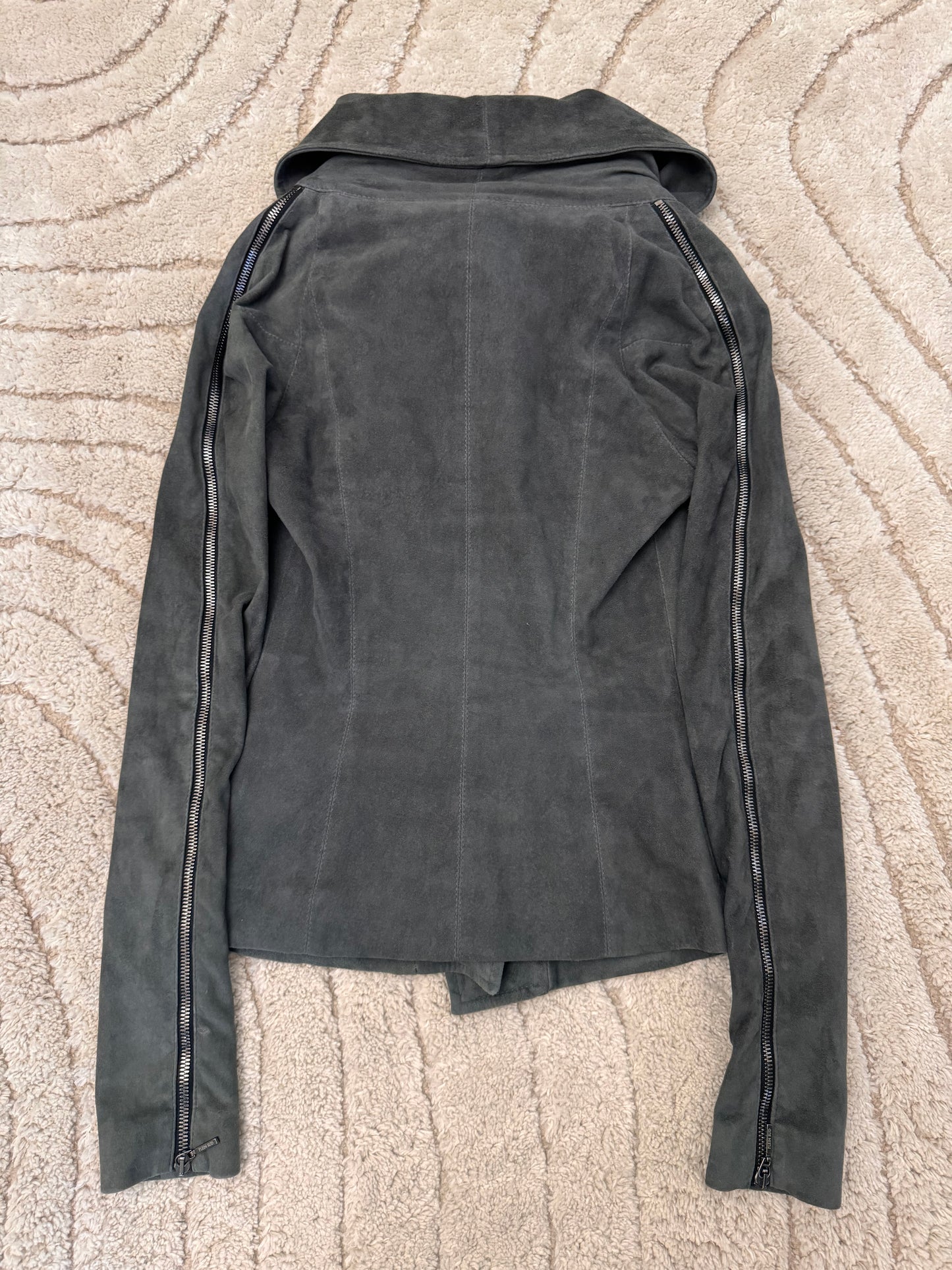 2000s Plein Sud Shadow Multi-Zip Asymmetrical Suede Jacket (XS/S)