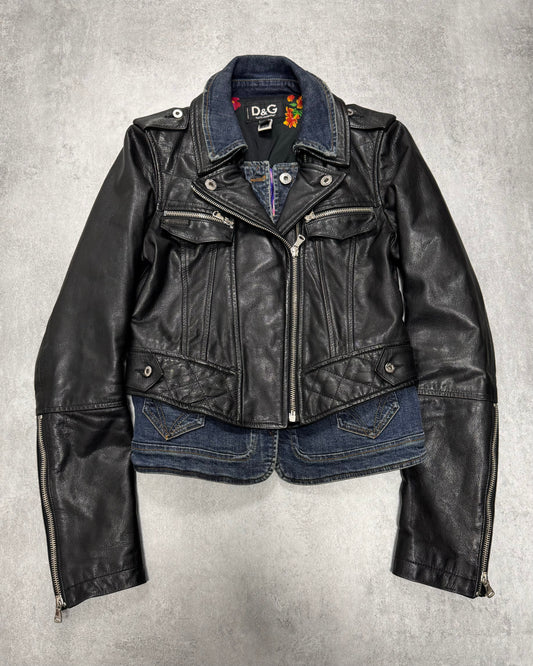 Dolce & Gabbana Hybrid Denim Leather Perfecto Jacket (XXS/XS)