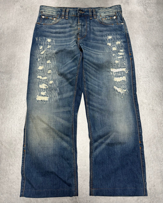 2000s Dolce & Gabbana Destroyed Faded Denim Jeans (S)