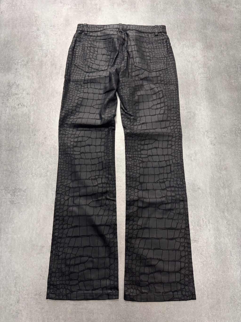 2000s Roberto Cavalli Crocodile Skin Effect Obscur Black Pants