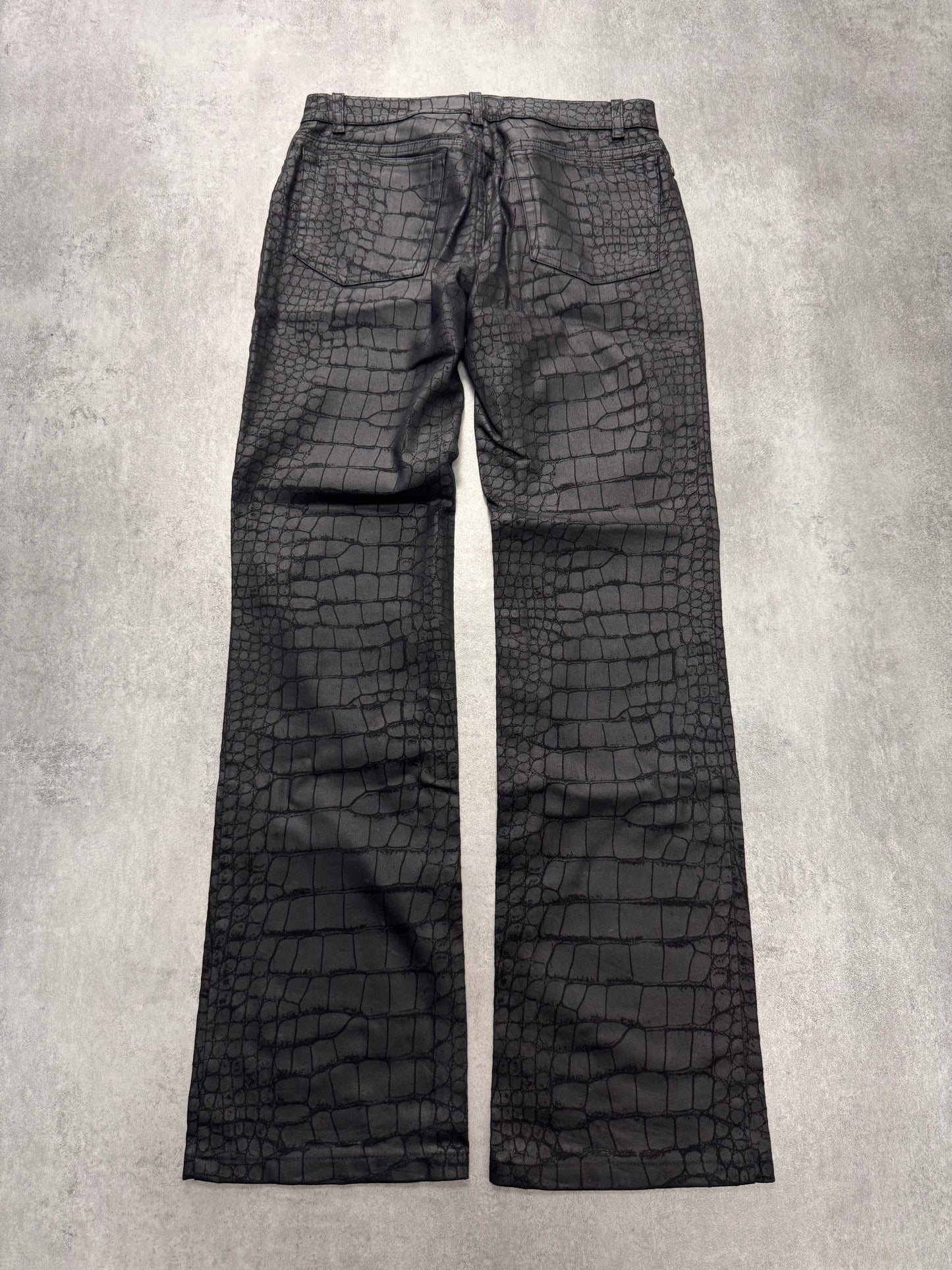 2000s Roberto Cavalli Crocodile Skin Effect Obscur Black Pants (S)