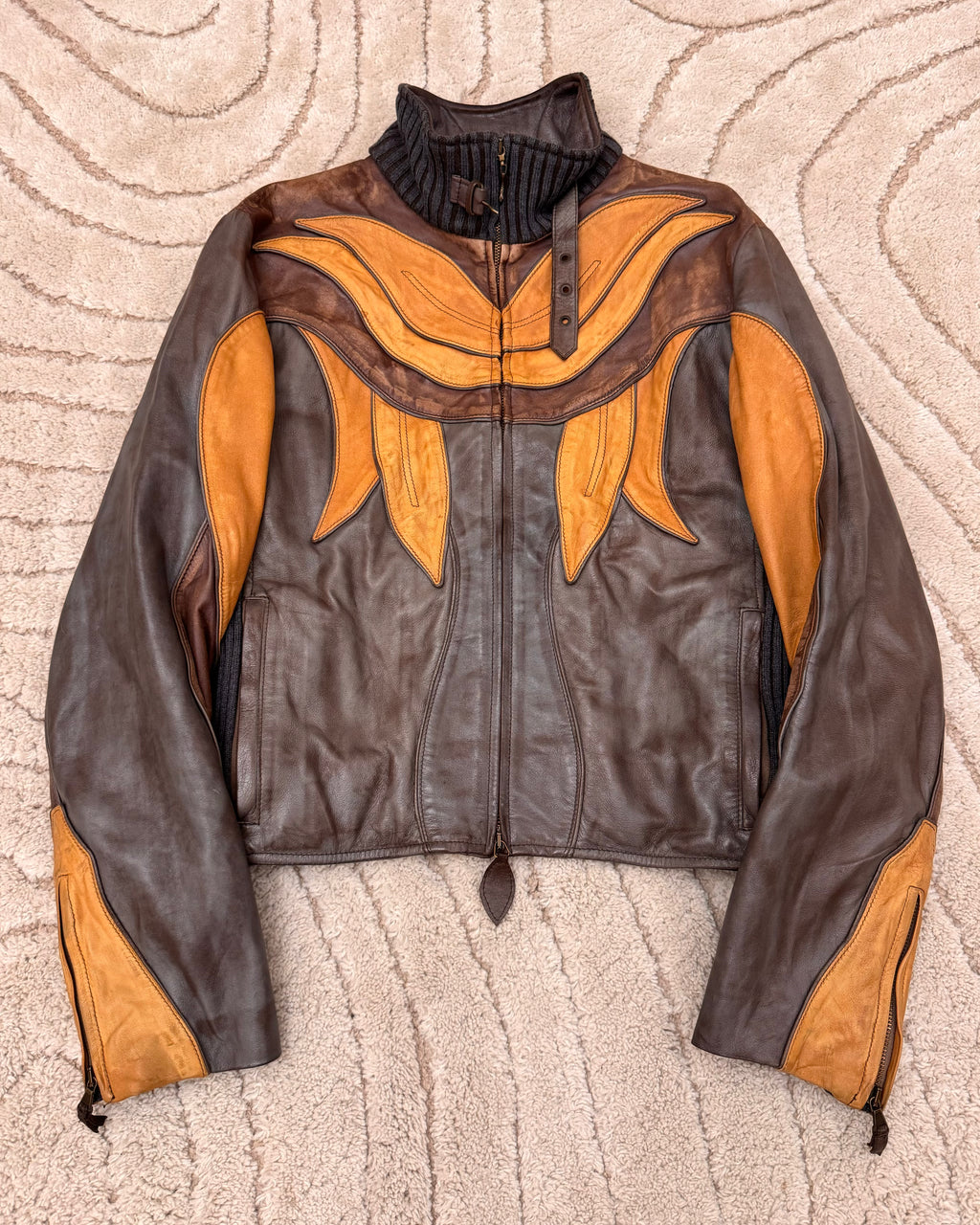 00s Cavalli Class パロットパッチワーク レザージャケット (M/L)