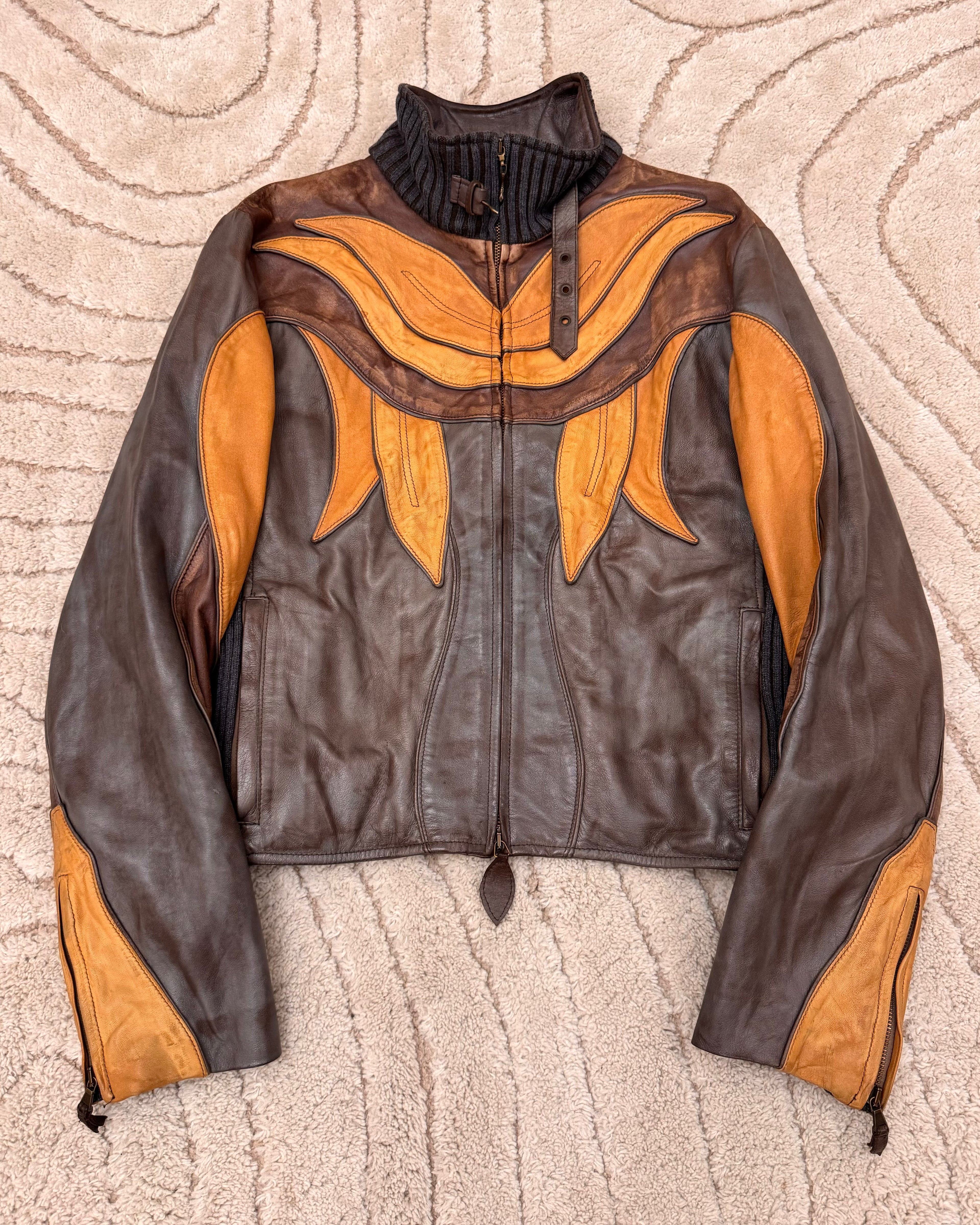 00s Cavalli Class パロットパッチワーク レザージャケット (M/L)