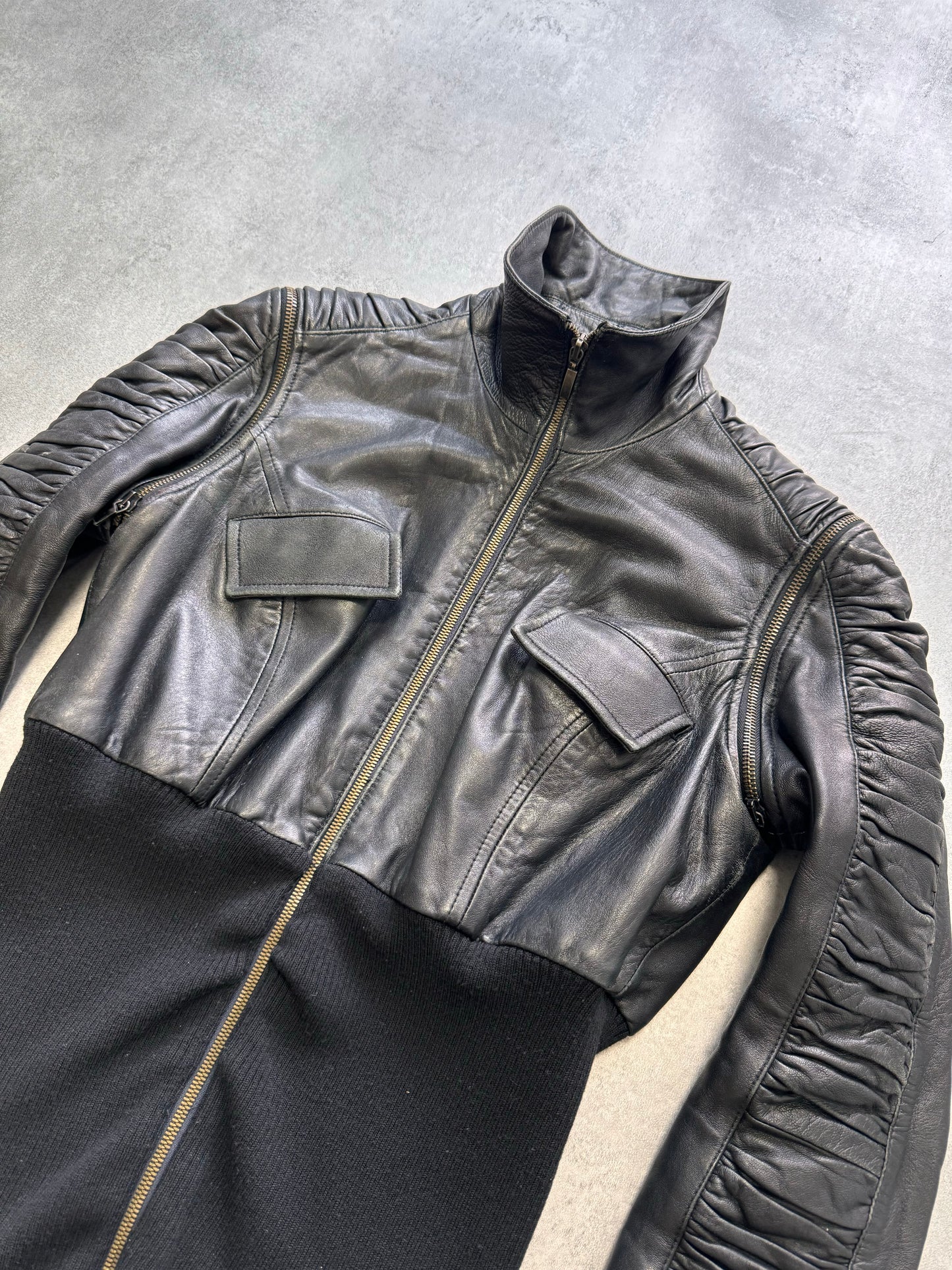 2000s Dolce & Gabbana Plissé Hybrid Leather Jacket (XS)