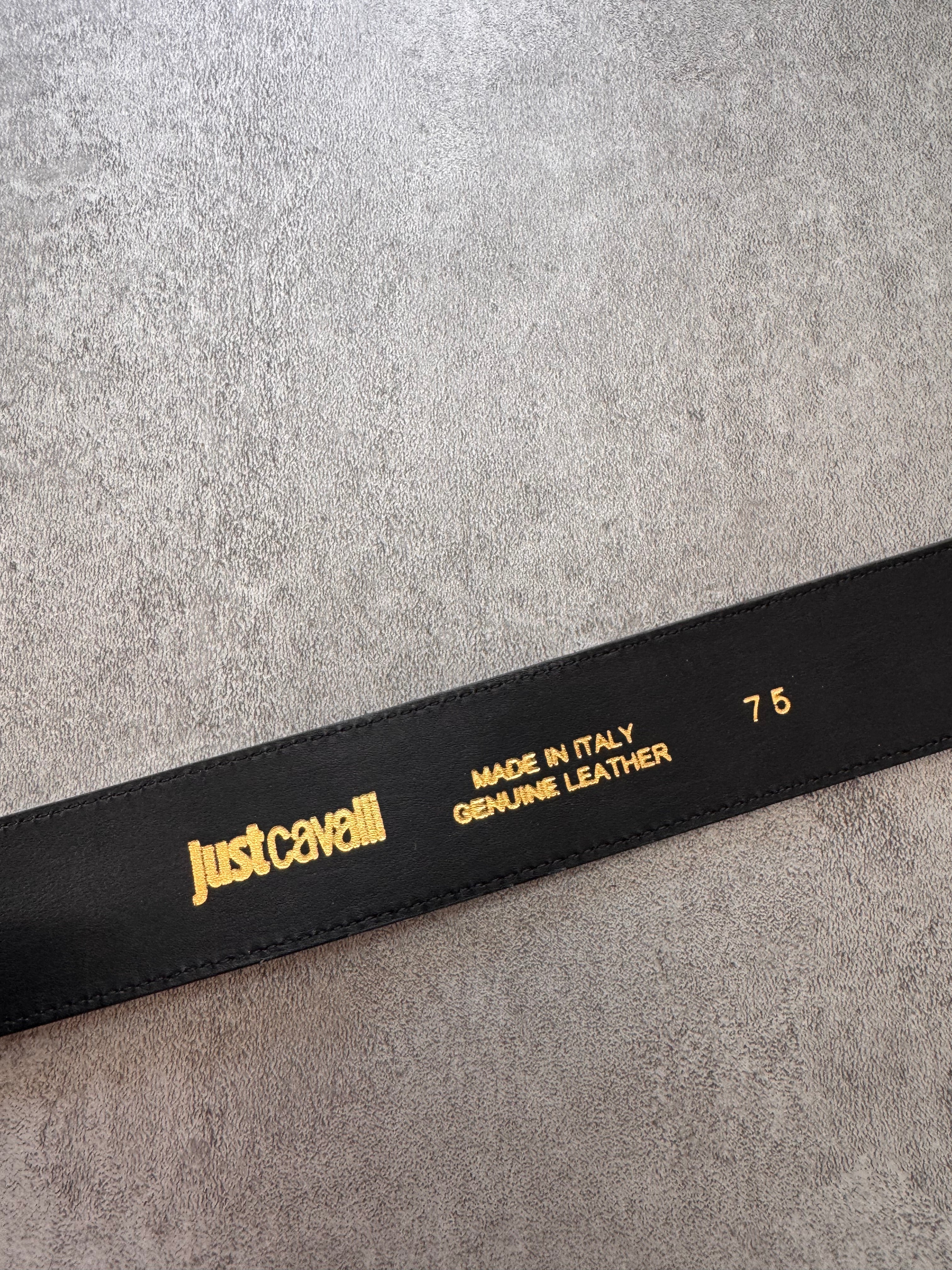 Cavalli Snake Buckle Black Leather Belt