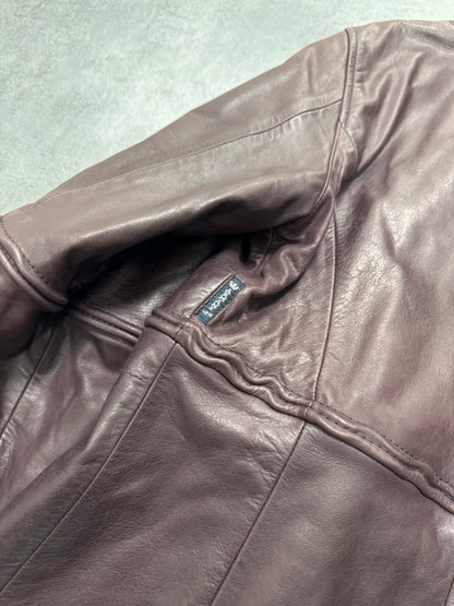 2000s Armani Old Wine Leather Trench Coat (XS)