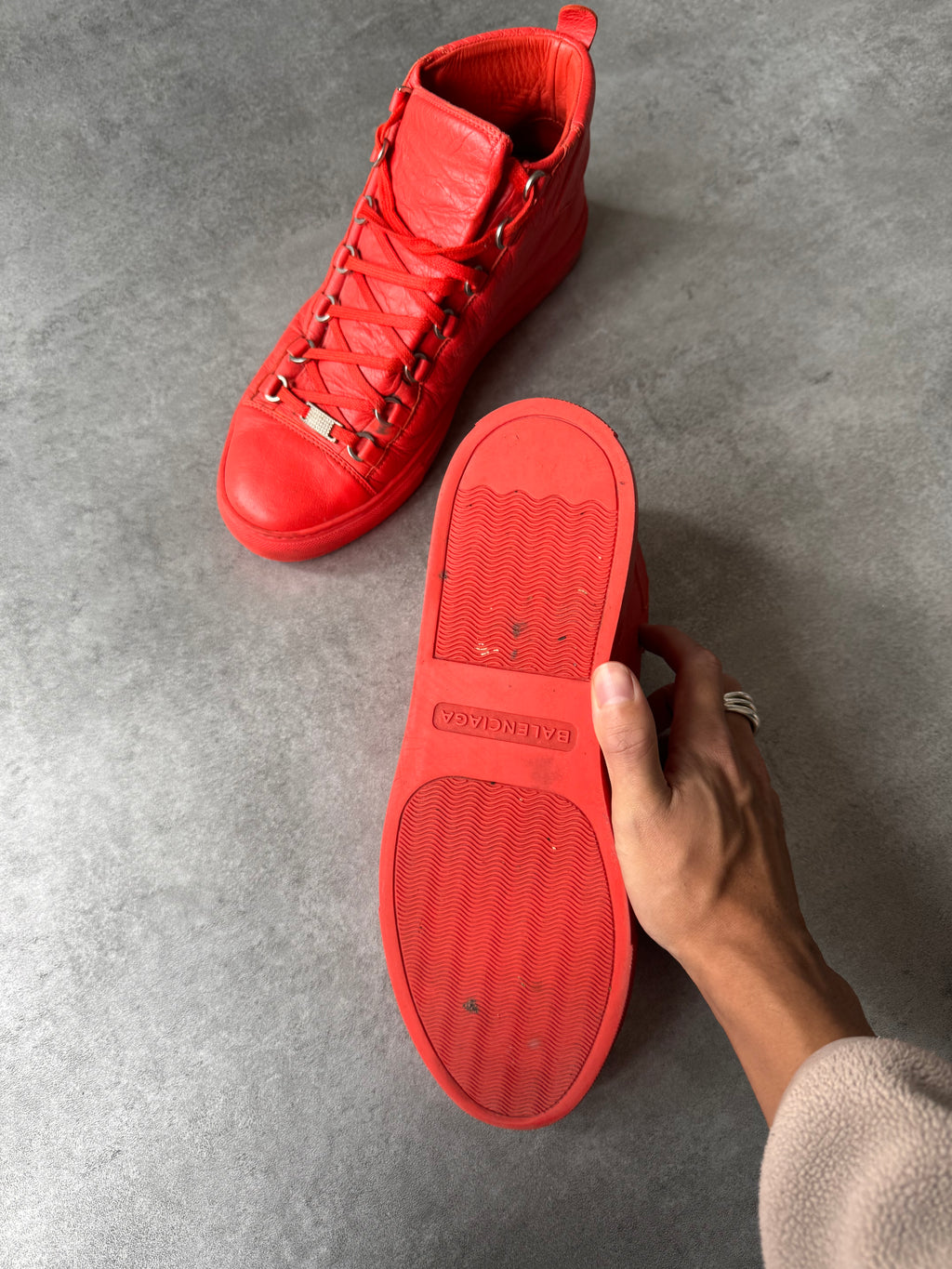 Balenciaga Arena High Red Cracked Leather Sneakers