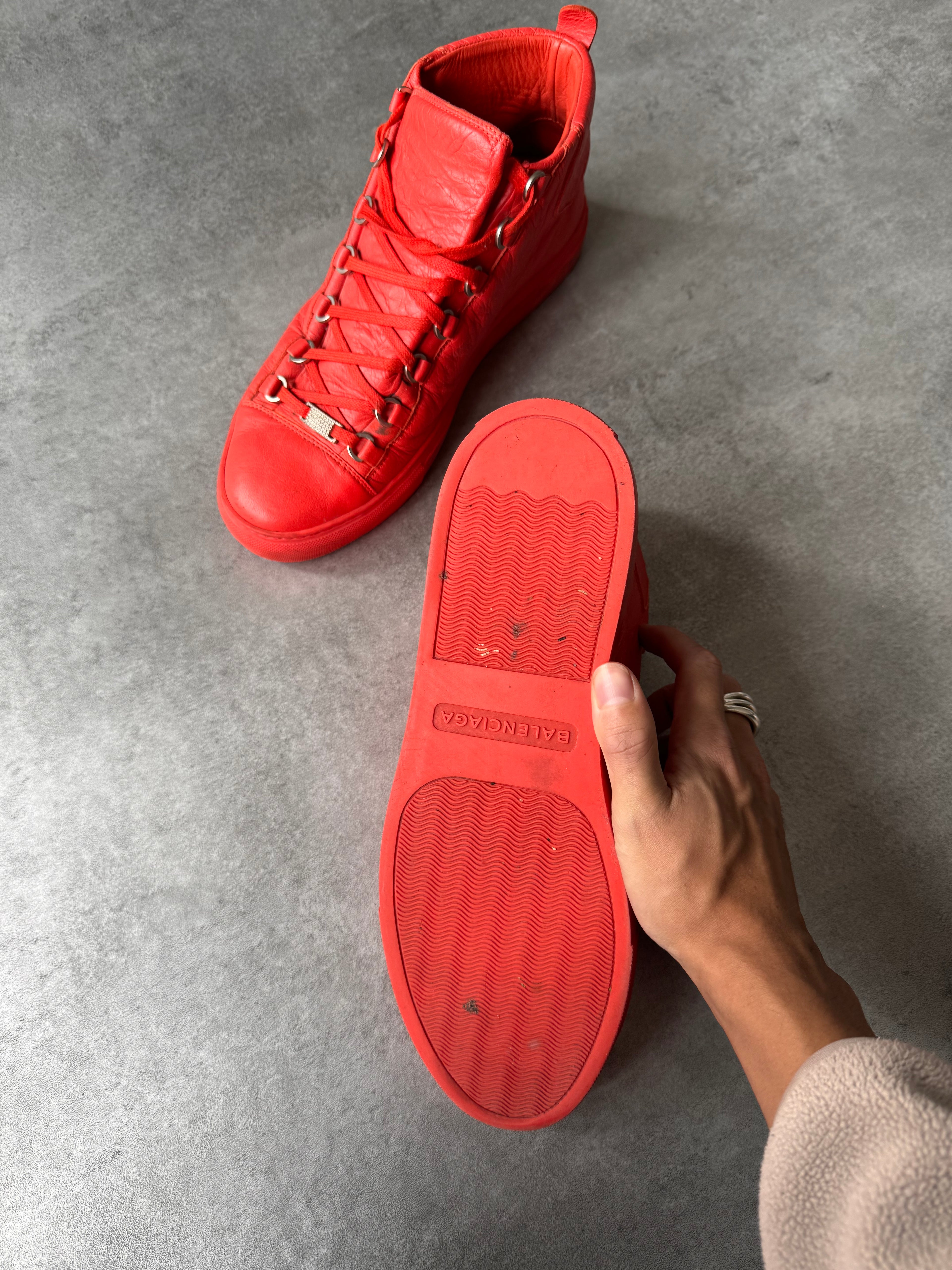 Balenciaga Arena High Red Cracked Leather Sneakers