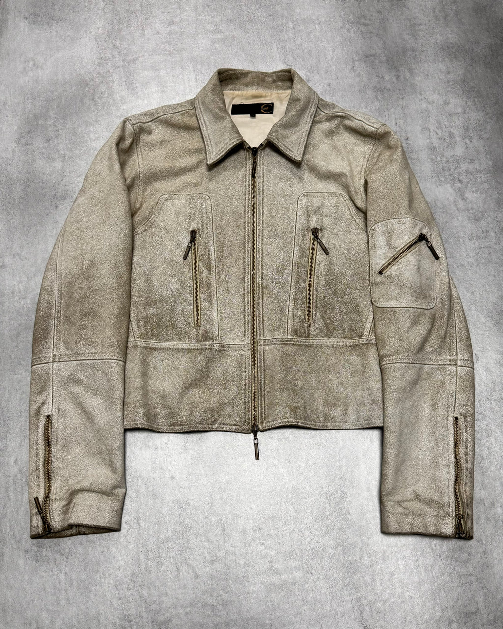 2000 年代 Just Cavalli 短款裂纹皮夹克（M/L）