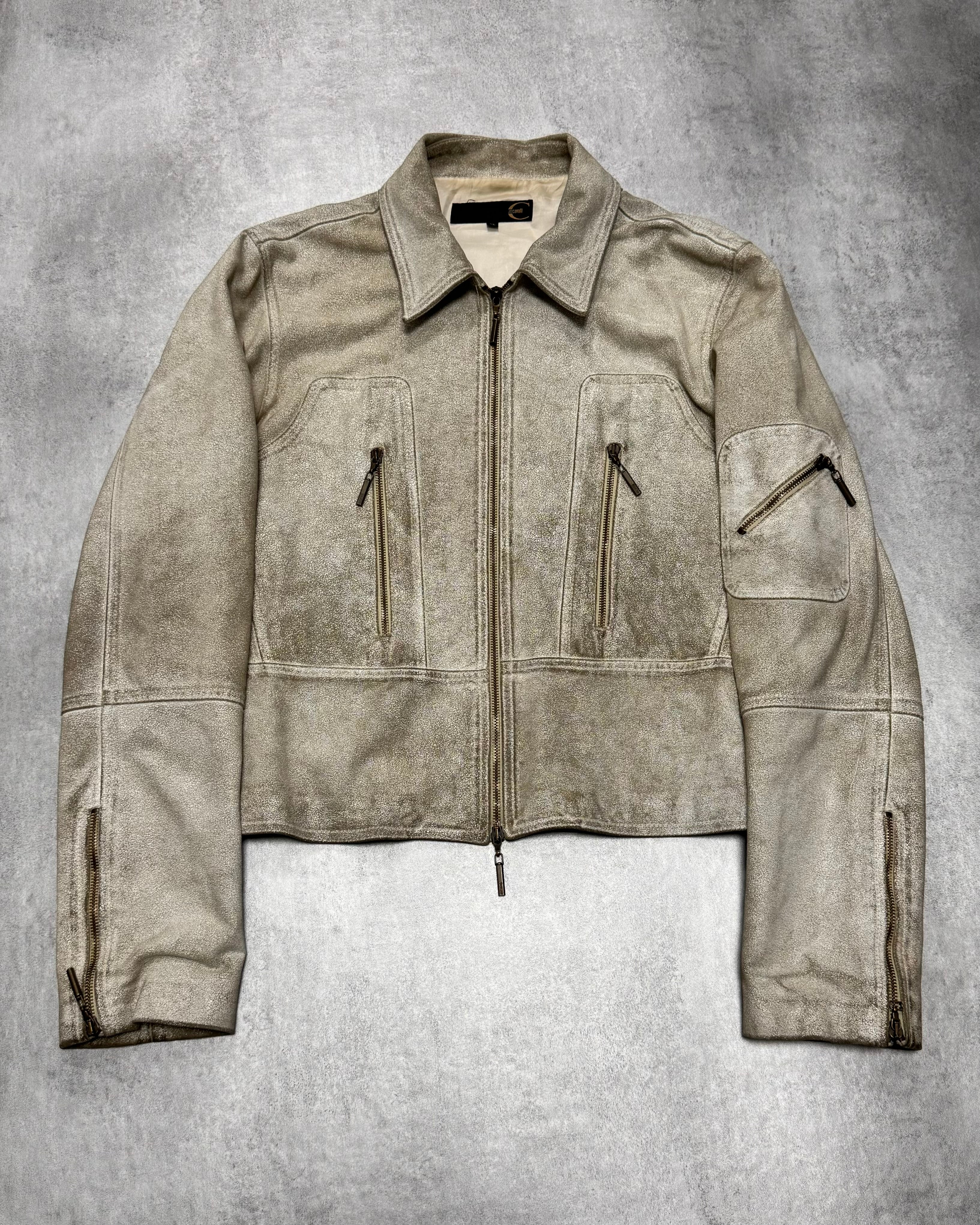 2000 年代 Just Cavalli 短款裂纹皮夹克（M/L）