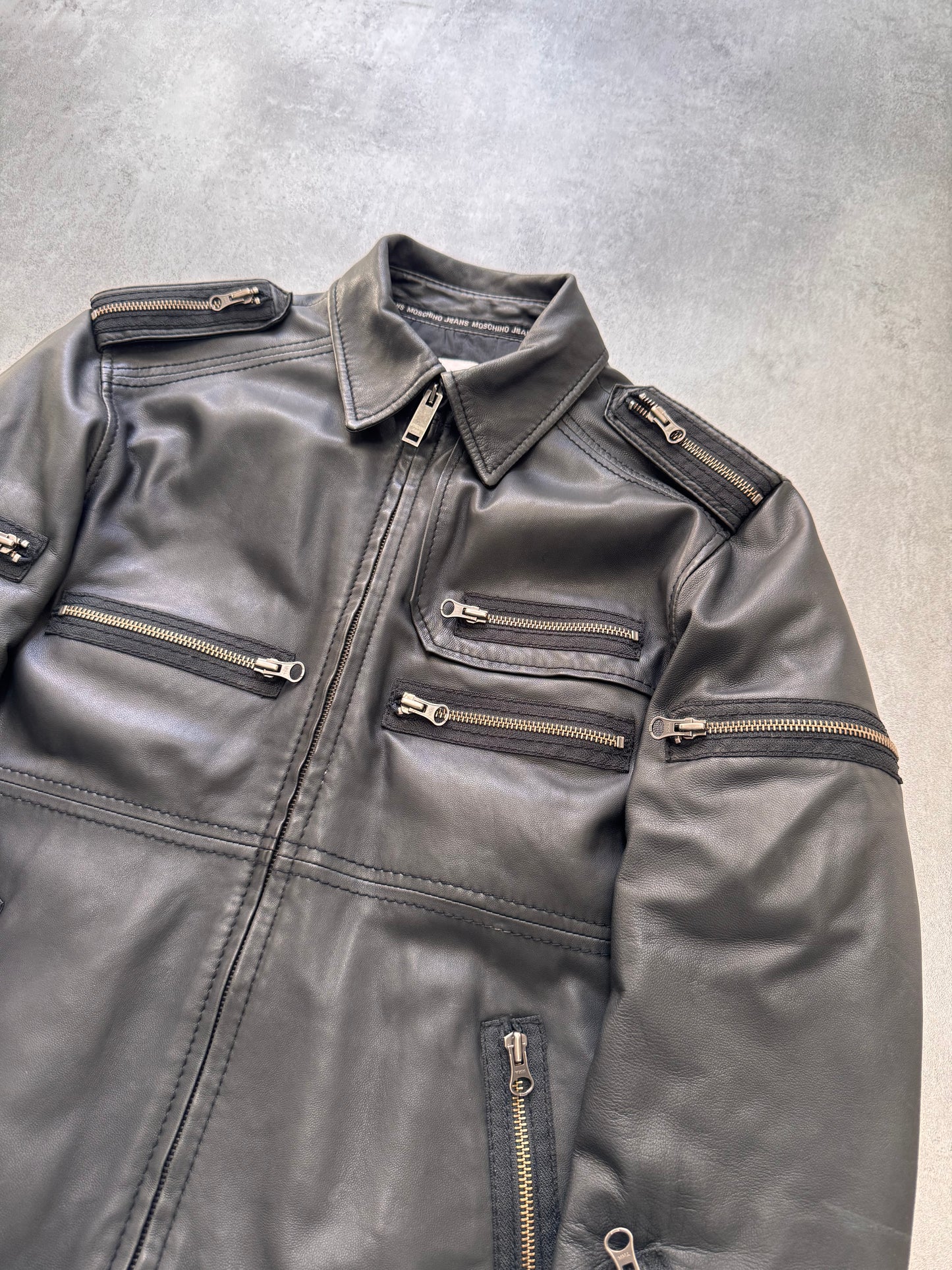 2000s Moschino Circular Zip Elevation Leather Jacket (M)