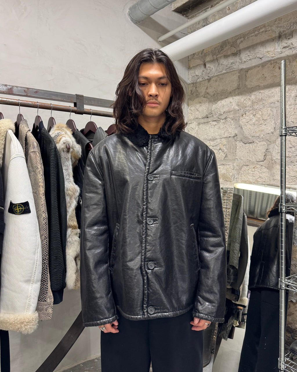 2000s Armani Faux Shearling Black Jacket