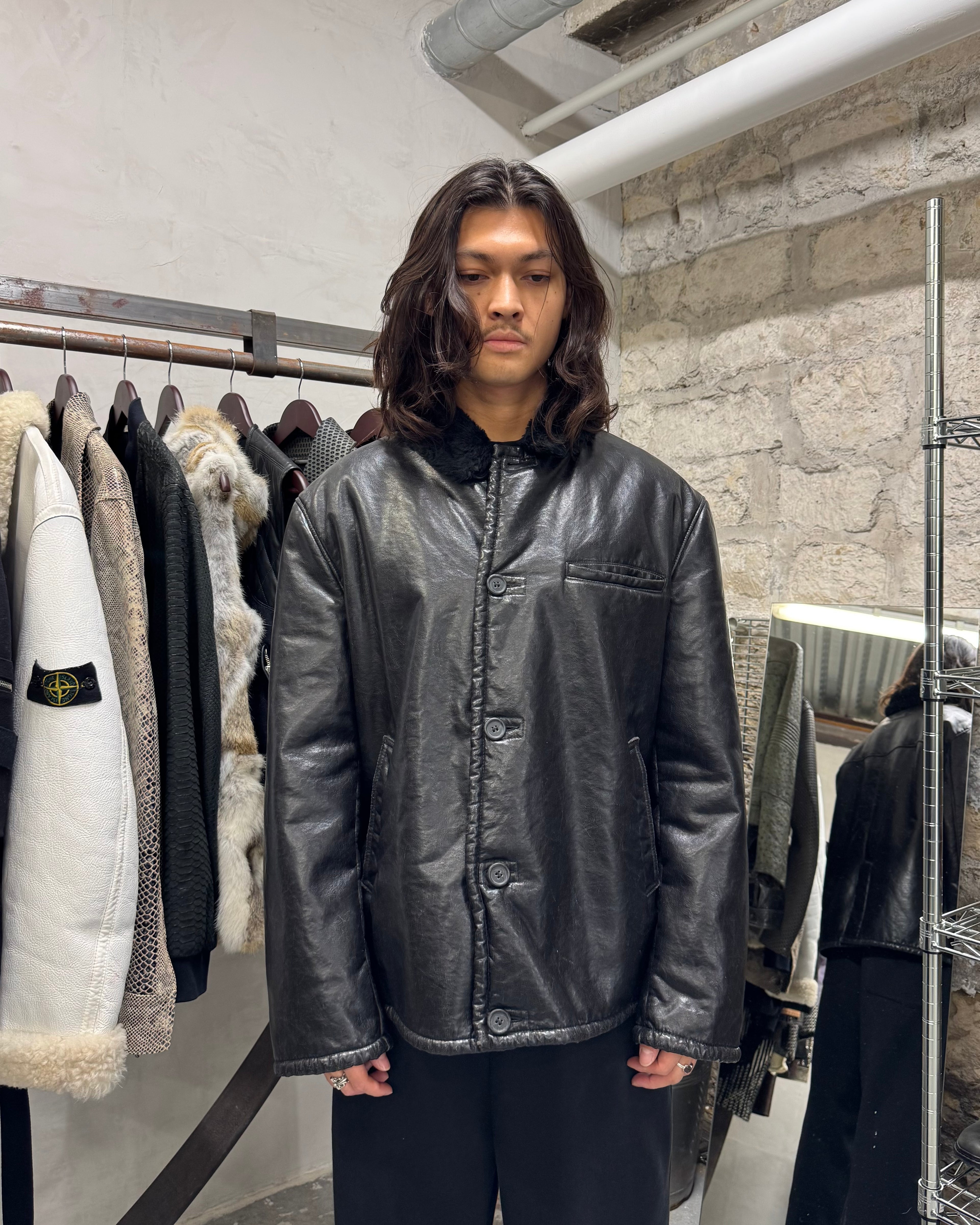 2000s Armani Faux Shearling Black Jacket