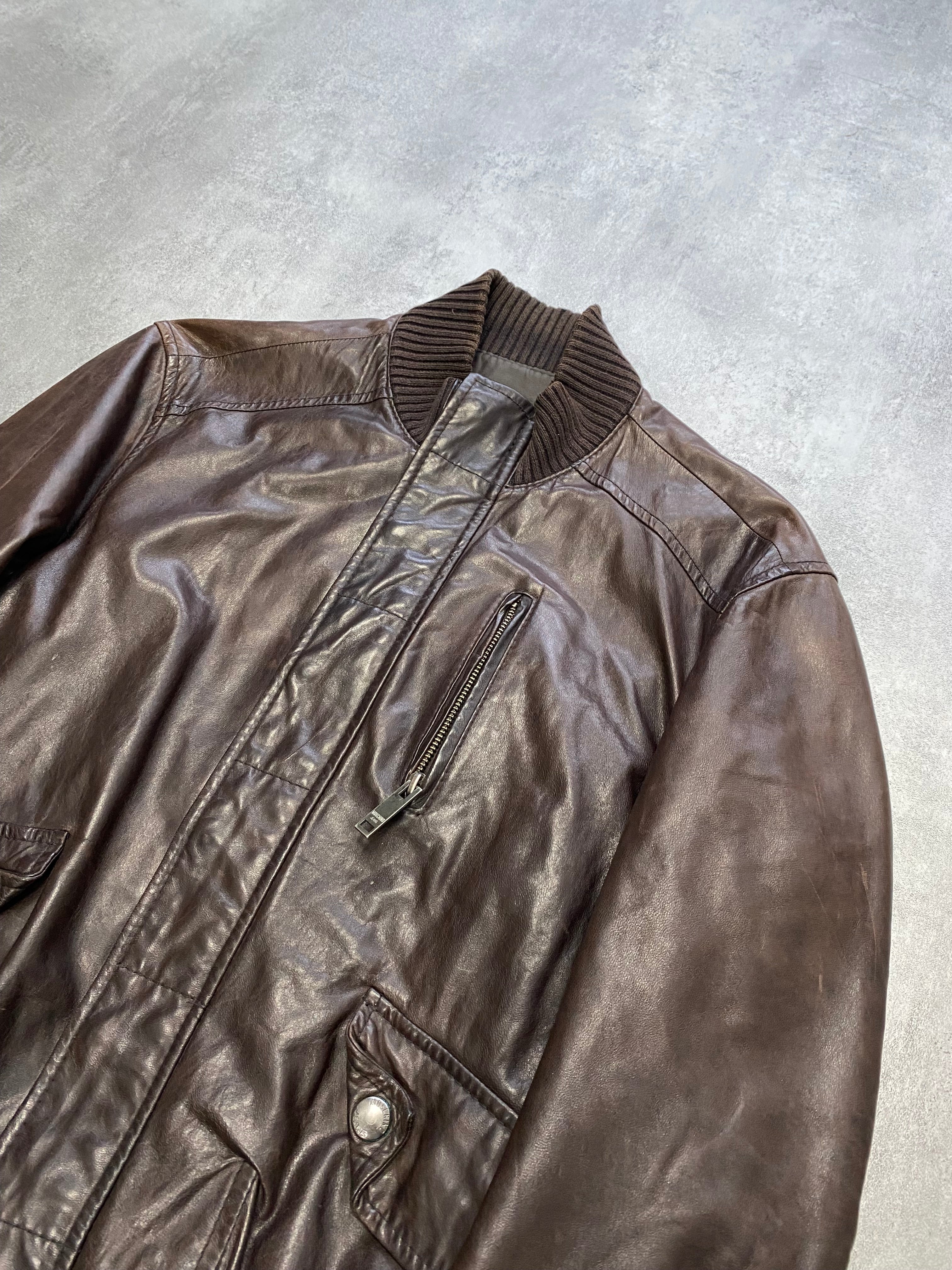 Moschino Simple Brown Leather Jacket